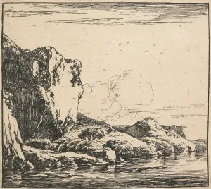 Italianate Prints: Eight landscapes. Plate 2. Cliffs forming the bank of a river