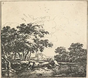 Italianate Prints: Eight landscapes. Plate 3. A river winding through a forest