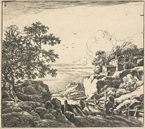 Weir Prints: Eight landscapes. Plate 4. The waterfall, 1640-51. Creator: Herman Naiwincx