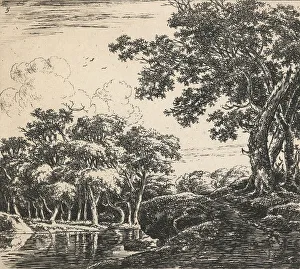 Italianate Prints: Eight landscapes. Plate 5. Three tall trees on a hill, 1640-51. Creator: Herman Naiwincx
