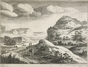 Six landscapes. Plate 6: Three figures standing on a country road, 1683. Creator: Jan van Almeloveen