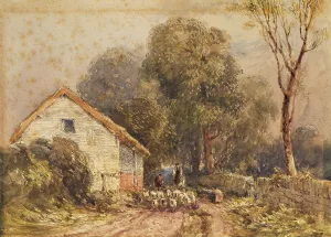 Herding Prints: Lane Scene, With Flock of Sheep, 1834-37. Creator: David Cox the Elder