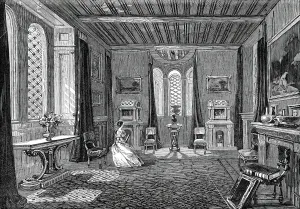Carpet Prints: Lansdown Tower - the Scarlet Drawing-Room, 1845. Creator: Unknown