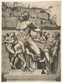 Dente Gallery: Laocoön and his sons being attacked by serpents, ca. 1515-27. Creator: Marco Dente