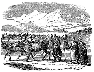 Reindeer Prints: Lapps setting out on a migration with reindeer, Lapland, 1840