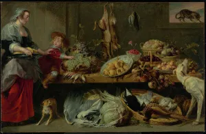 Pheasant Prints: Larder Still Life with Housekeeper and Young Boy