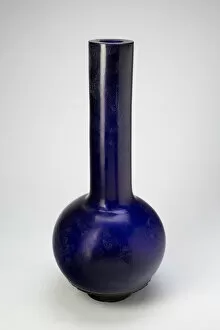 Bottle Gallery: Large Blue Glass Bottle Vase, Qing dynasty (1644-1911), 19th century. Creator: Unknown