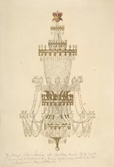 Mansion Collection: Large Chandelier at Carlton House, Pall Mall, 19th century. Creator: Edmund Thomas Parris