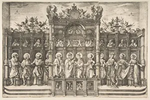 Choir Stall Prints: Large Choirstall with Christ Blessing the Virgin, ca. 1518-20. Creator: Daniel Hopfer