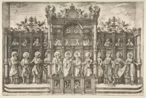 Choir Stall Gallery: Large Choirstall with Christ Blessing the Virgin, ca. 1518-20. Creator: Daniel Hopfer