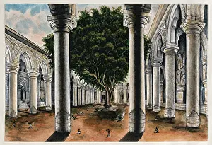Tiny Prints: A large colonnade at Courtallum, Tamil Nadu, (between 1800 and 1899?). Creator: Unknown
