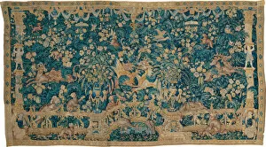 Stag Gallery: Large Leaf Verdure with Proscenium, Animals, and Birds, Southern Netherlands, 1525 / 50