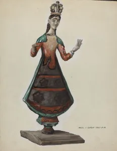 Na And Xef Prints: Large Painted Wooden Saint-Virgin Mary, c. 1937. Creator: Majel G. Claflin