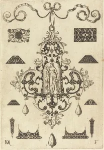Mignot Daniel Prints: Large Pendant, Faith Standing at Centre, 1593. Creator: Daniel Mignot