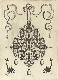 Mignot Daniel Prints: Large Pendant, Two Fantasy Creatures with Long Tails at Bottom