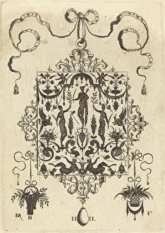 Mignot Daniel Prints: Large Pendant, Three Nude Women with Twigs at Centre, 1596. Creator: Daniel Mignot