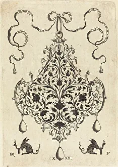 Mignot Daniel Prints: Large Pendant, Ornamental Foliage Design, 1596. Creator: Daniel Mignot