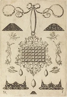 Mignot Daniel Prints: Large Pendant with Square with 35 Flat Stones, 1593. Creator: Daniel Mignot