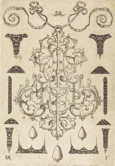 Mignot Daniel Prints: Large Pendant, Surrounded by Twelve Small Studs, 1593. Creator: Daniel Mignot