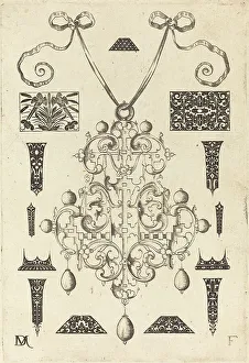 Mignot Daniel Prints: Large Pendant, Surrounded by Thirteen Studs, 1593. Creator: Daniel Mignot