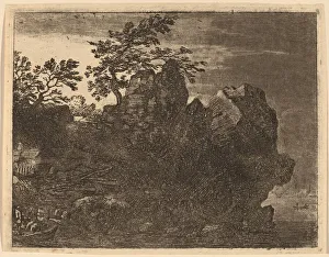 Etching With Engraving Prints: Large Rock at the River, probably c. 1645 / 1656. Creator: Allart van Everdingen