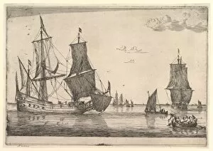 Calm Collection: Large Sailing Vessel and Rowing Boat, 17th century. Creator: Reinier Zeeman