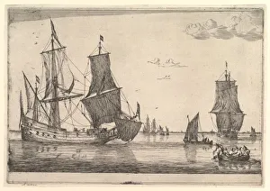 Nooms Prints: Large Sailing Vessel and Rowing Boat, 17th century. Creator: Reinier Zeeman