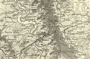 River Meuse Gallery: Large Scale Map of First Phase of the Struggle for Verdun, 1916. Creator: Unknown