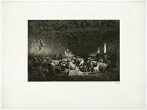 Preparation Gallery: The Large Sheepcot (horizontal plate), 1859. Creator: Charles Emile Jacque