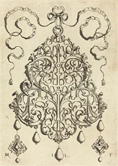 Mignot Daniel Prints: Large Strapwork Pendant with Two Hangers as Earrings at Left and Right