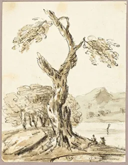 Thomas Barker Prints: Large Tree with Lake and Mountains in Background, n.d. Creator: Thomas Barker