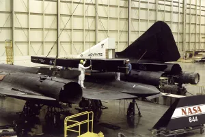 Engineers Prints: LASRE Pod Matting to SR-71, USA, 1996. Creator: NASA