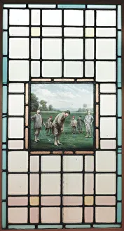 Brock Prints: A Late Victorian Leaded Glass Window With The Golfers