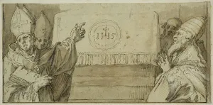 The four Latin church fathers in front of an altar. Creator: Abraham Bloemaert