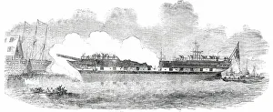 Boatyard Prints: Launch of a 14-Year First Class Ship, at Dundee, 1850. Creator: Unknown