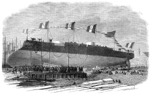 Ship Building Prints: Launch of the Affondatore, iron-clad cupola frigate