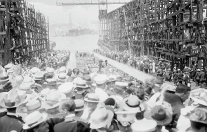 Ship Building Prints: Launch of ARIZONA, between c1910 and c1915. Creator: Bain News Service
