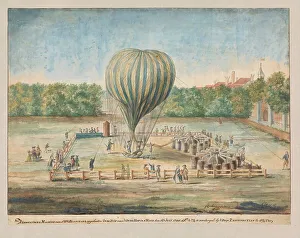 Gas Balloon Prints: The Launch of Blanchard's Balloon at The Hague in 1785, 1785. Creator: G. Carbentus