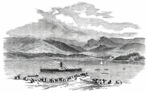 Launch of the Dragon-Fly Steamer on Lake Windermere, 1850. Creator: Smyth. Launch of the Dragon-Fly Steamer on Lake Windermere, 1850. Creator: Smyth