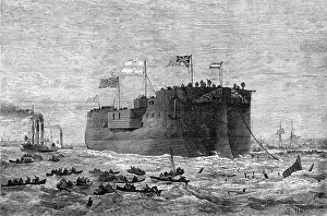 Wells J R Prints: Launch of the German frigate Kaiser at Poplar, 1874. Creator: Josiah Robert Wells
