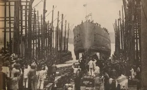 His Majesty The King Prints: Launch of H. M. S. Lion in August, 1910, c1910, (1935)
