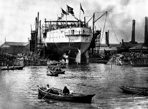 Incident Prints: The Launch of H.M.S. 'Albion': the vessel on the slip at Blackwall
