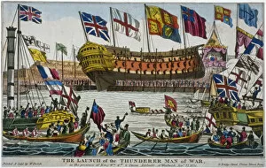 Duke Of Clarence Collection: Launch of HMS Thunderer, Woolwich Royal Dockyard, Kent, 1831