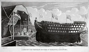 Royal Dockyard Prints: Launch of HMS Trafalgar, Woolwich Royal Dockyard, Kent, 1841