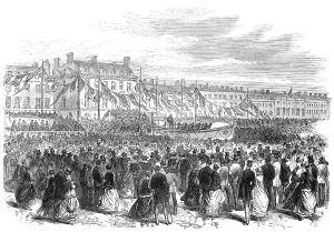 Lifeboatmen Prints: Launch of a life-boat at Weymouth, 1869. Creator: Unknown