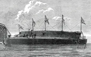 Wells J R Prints: Launch of the Russian circular ironclad Admiral Popoff, 1876. Creator: Josiah Robert Wells