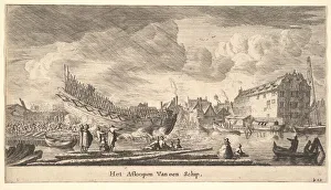 Nooms Prints: The Launch of a Ship, 17th century. Creator: Reinier Zeeman