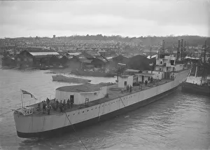 Launch of unknown ship at Samuel J. Whites shipyard. Creator: Kirk & Sons of Cowes