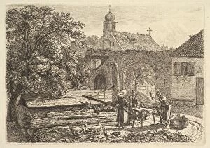 Washtub Collection: Laundress at an Artesian Well, 1817. Creator: Johann Christian Erhard