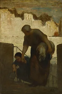 Washhouse Prints: The Laundress, ca 1863. Artist: Daumier, Honore (1808-1879)